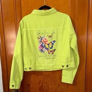 Women's Lime Jean Jacket with Butterfly Design